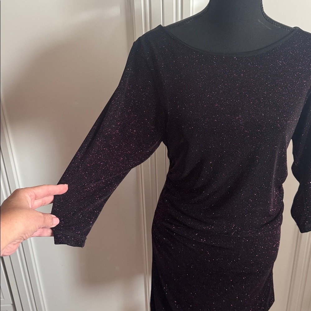 Alice + Olivia Black Purple Sheath Dress Long Sleeve Crew Neck‎ - Picture 2 of 6